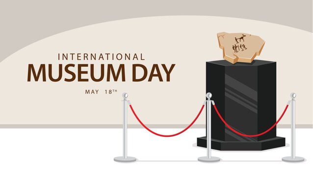 International Museums Day. Vector illustration of an ancient stone painting. Celebrated annually on 18 May. Suitable for banners, templates, greeting cards, web etc