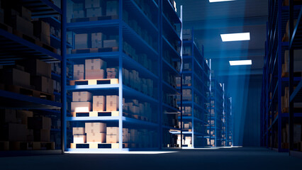 a warehouse ship piled with goods,3d rendering