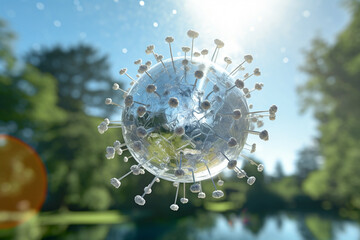 coronavirus spread in the air at public park bokeh style background