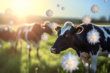 coronavirus spread to cows in the farm bokeh style background - obrazy, fototapety, plakaty