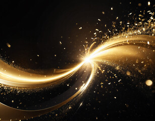 golden 3D curls and swirls on a dark background with space for text, abstract background for the holiday. Generated AI. Generated AI