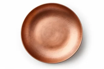 Foto op Plexiglas Empty copper frying pan on the kitchen. Top view © Denis