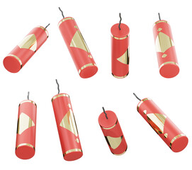 Join the joyous celebration of Lunar New Year in Asia with our 3D illustration of red firecrackers. Isolated on a transparent background, PNG format.