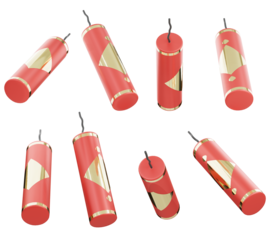 Join the joyous celebration of Lunar New Year in Asia with our 3D illustration of red firecrackers. Isolated on a transparent background, PNG format.