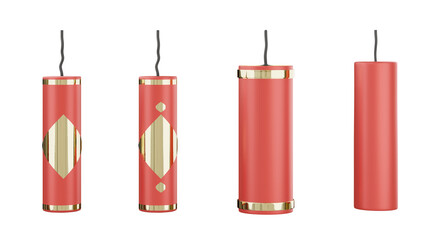 Commemorate the Lunar New Year with our 3D illustration featuring vibrant red firecrackers. Isolated on a transparent background, PNG format.