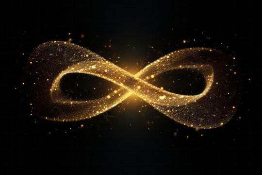 Golden micro particles arranged in the shape of infinite symbol 8