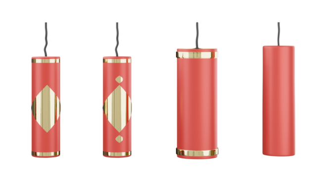 Commemorate the Lunar New Year with our 3D illustration featuring vibrant red firecrackers. Isolated on a transparent background, PNG format.