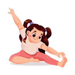 Little Girl Character Doing Yoga Sitting in Asana Vector Illustration