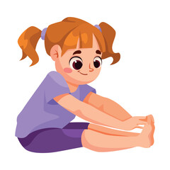 Little Girl Character Doing Yoga Sitting in Asana Vector Illustration
