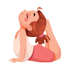 Little Girl Character Doing Yoga Standing in Asana Vector Illustration
