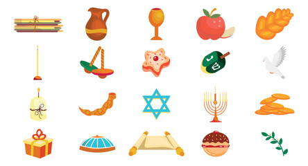 Set of Hanukkah symbols on white background