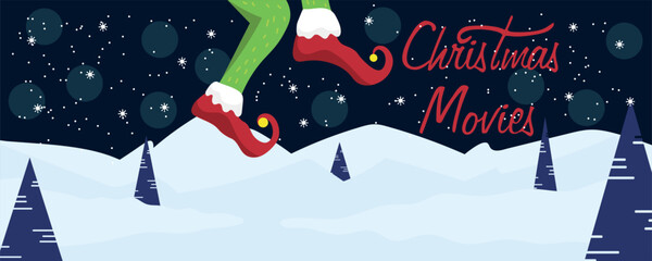 Advertising banner with text CHRISTMAS MOVIES - obrazy, fototapety, plakaty