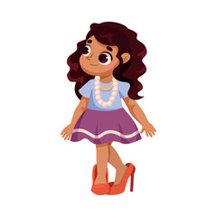 Little Girl Dress Up as Adult Wearing Oversized Clothes Vector Illustration