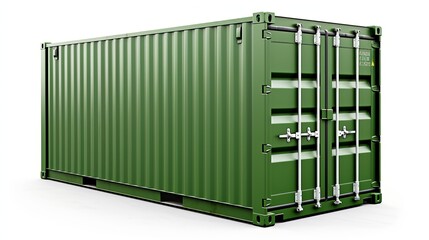 Green cargo container isolated on white background