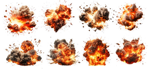 Set of explosions isolated on transparent background. Template design