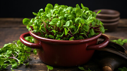 Obraz na płótnie Canvas A pot with fresh sorrel microgreens