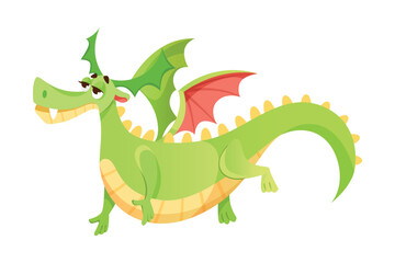 Fairy Green Dragon as Winged and Horned Legendary Creature Vector Illustration