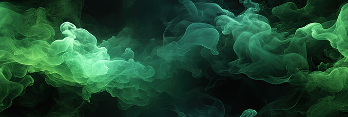seamless pattern with texture of green smoke fog mist smog on black background - obrazy, fototapety, plakaty