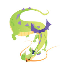 Fairy Green Dragon as Winged and Horned Legendary Creature Vector Illustration