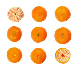 Set of mandarin. Oranges isolated on transparent background, Golden orange collection. Png.