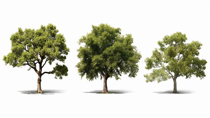 collection of large old green oak isolated on a white background.
