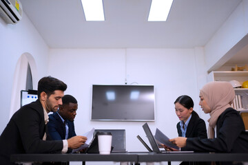 White collar workers are meeting at office.