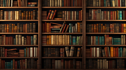 bookshelf background Many old books in a book shop or library. Made with generative ai