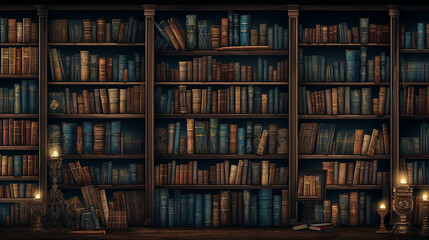 bookshelf background Many old books in a book shop or library. Made with generative ai