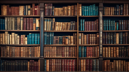 bookshelf background Many old books in a book shop or library. Made with generative ai