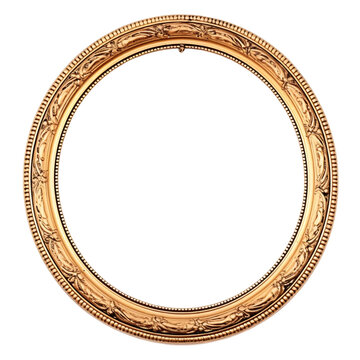 antique gold picture frame isolated on a transparent background, gilded vintage oval photo or mirror frame mockup, old golden baroque Victorian ornate border frame