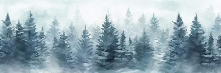 Naklejka premium Enchanting woodlands. Misty morning in nature embrace. Mystical pine grove. Fog kissed mountains in early light. Ethereal wilderness. Serene forest blanketed in morning mist