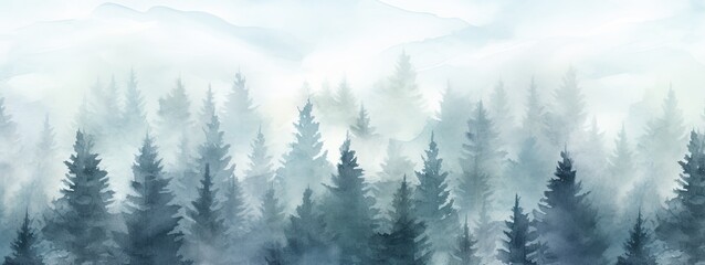 Obraz premium Enchanting woodlands. Misty morning in nature embrace. Mystical pine grove. Fog kissed mountains in early light. Ethereal wilderness. Serene forest blanketed in morning mist