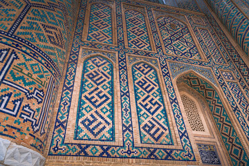 Old light blue mosaics in Samarkand