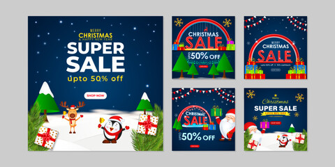 Vector illustration of Merry Christmas Sale social media feed set template