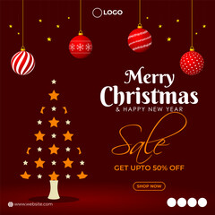 Naklejka premium Vector illustration of Merry Christmas Sale social media feed template