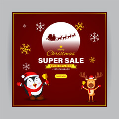 Naklejka premium Vector illustration of Merry Christmas Sale social media feed template