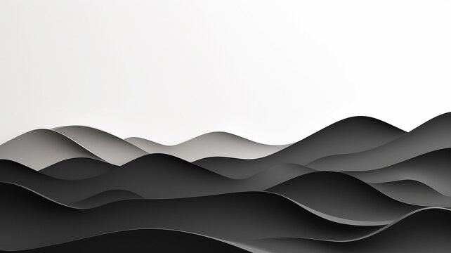 black paper waves on a white background abstract design.