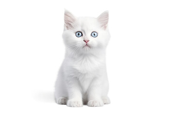 Snowy Elegance: Cute White Cat Portrait Isolated on Transparent Background