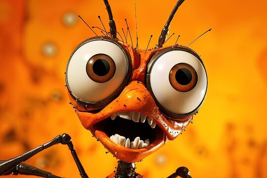 Cartoon style shocked ants face close up. Generative AI.