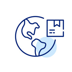 Global parcel delivery service. Box and Earth globe. Pixel perfect, editable stroke icon