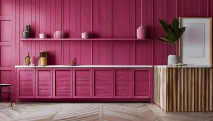 Chic Contrasts: Viva Magenta Wall Panels with Wooden Touch