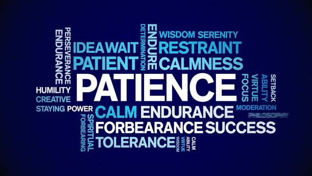 Patience animated word cloud;text design animation tag kinetic typography seamless loop.