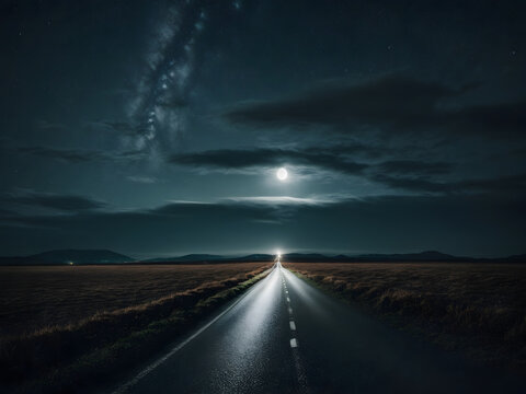 A lonely country road at night