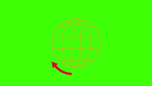 Arrow spinning around the globe icon. 4k green screen seamless looping animation.