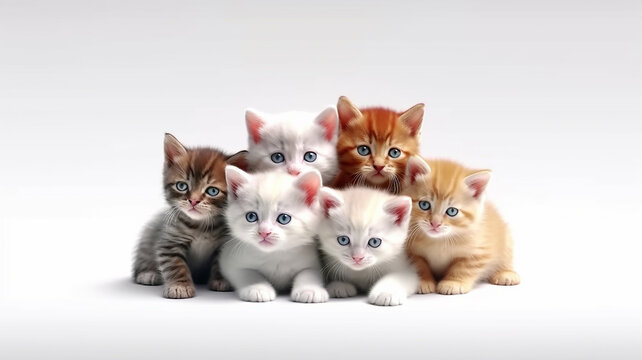 a group of cute kittens isolated on a white background studio photo.