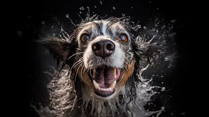 Foto op Aluminium dog shakes off water studio photo black background, happiness joy. © kichigin19