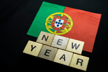 New year to Portugal people with Portugal flag on banner
