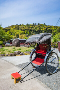 Shuzenji Onsen Tokko-no-yu Park and rickshaw , Shizuoka Prefecture,Izu,Shuzenji,Japan April 2021