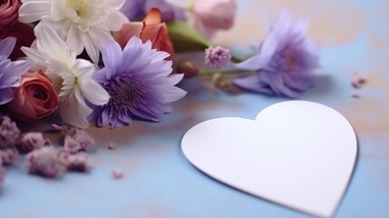 Heart-shaped frame with flowers, branches, leaves, and petals as a background. There is space to add letters for Valentine's Day.