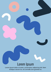 Abstract Minimal Vector Background in Trendy Doodle Style.   Vibrant Graphic Print with Dynamic Lines and Geometric Shapes.  Set of Vivid Poster 80s - 90s Design for Landing Page, Cover, Brochure.